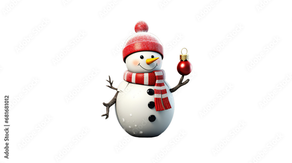 Snowman isolated on transparent background, Generative ai