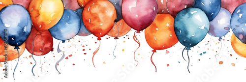 colorful ballons framing textspace in watercolor desgin isolated against transparent background photo