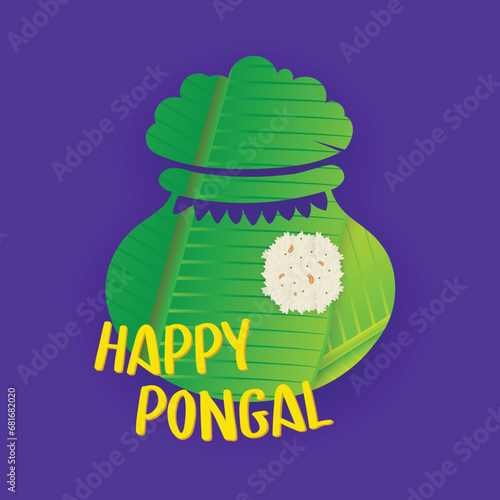 Happy Pongal Celebration Vector Resource: Traditional South Indian Festival Illustration on Banana Leaf.