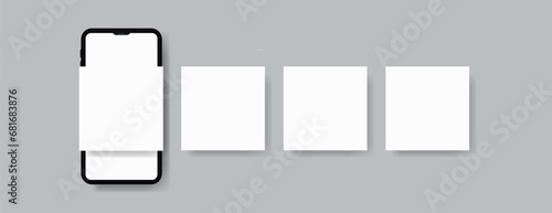 Mobile Screen for Carousel Post Mockup, White and Blank Display Frame for Carousel Post, Social Media Post Mockup.