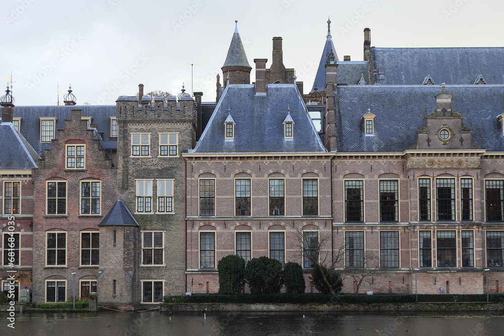 Binnenhof Buildings Exterior Seen from the Hofvijver Pond in The Hague, Netherlands