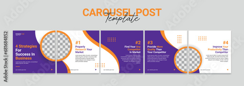 Carousel post template set, Modern instagram carousel post design, Editable social media microblog business carousel post, eps 10.
