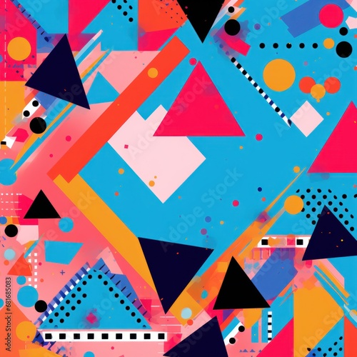 A bold and colorful geometric background with a customizable message