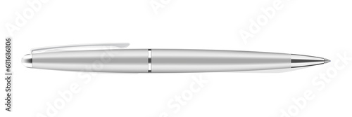 Realistic writing pen mock up. Grey white plastic ballpen template. Png clipart isolated on transparent background