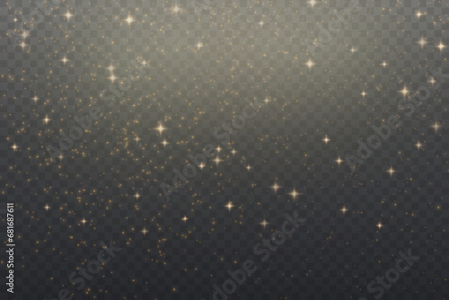 Christmas glowing bokeh confetti light and glitter texture overlay for your design. Festive sparkling gold dust png. Holiday powder dust for cards  invitations  banners  advertising.