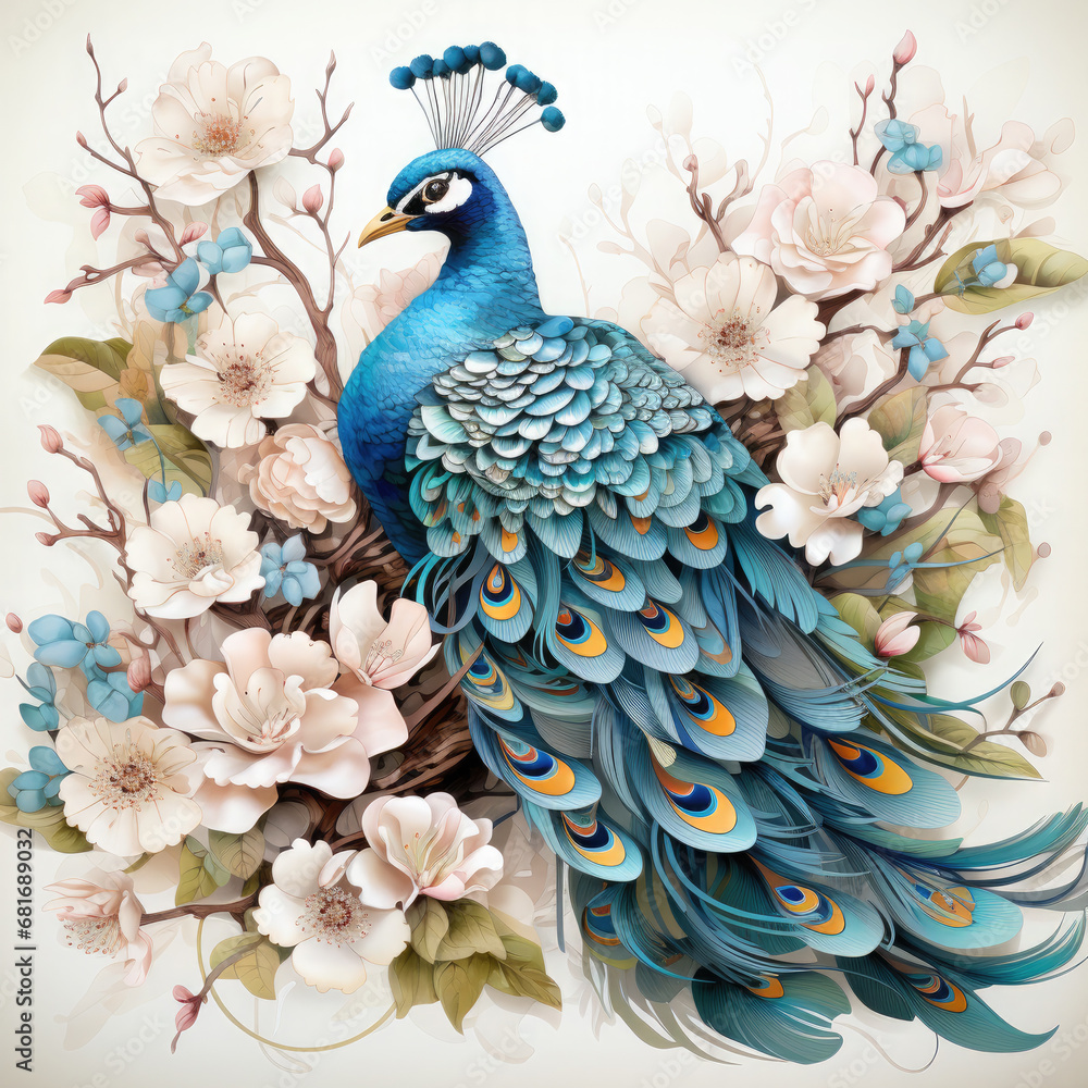 Watercolor Peacock Layered Paper Clipart illustration Generative Ai ...