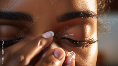 Routine Eye Care  Young Woman Applying Eye Drops at Home