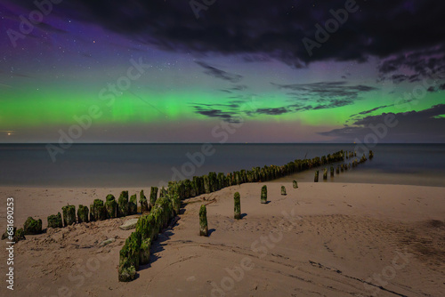 Fototapeta Naklejka Na Ścianę i Meble -  Northern Lights over the Baltic Sea in Poland, Debki
