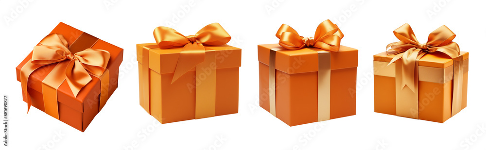 Set of Orange gift box and ribbon - Isolated Transparent PNG - Various ...