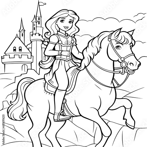 princess on a horse coloring page
