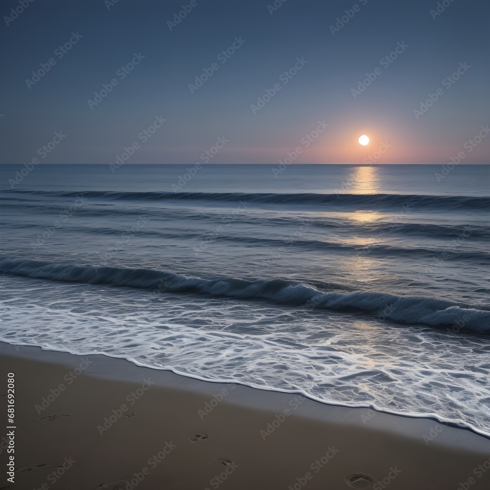 Beautiful sunset on the beach. Summer landscape. The sun goes down.