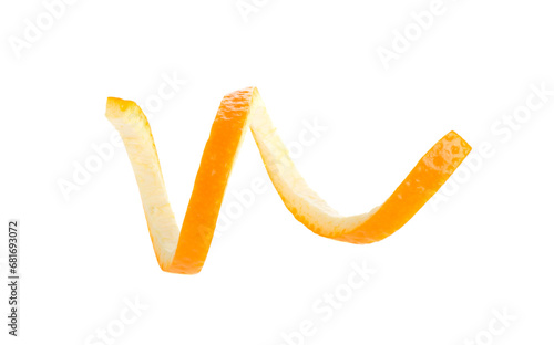 Orange twist isolated on a white background. Orange peel close-up. Orange citron.