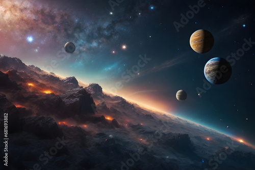 space galaxy with stunning looking stars and planets of the universe, AI