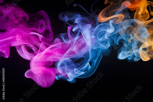 Creative Vibrant Smoke Swirls in Blue, Pink, and Yellow Hues Against a black background. Ai generated