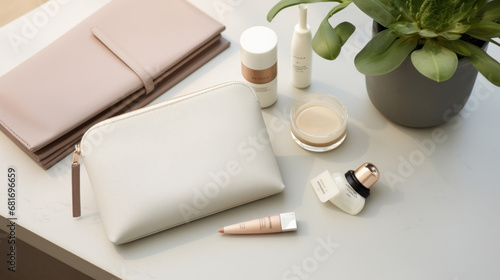 makeup pouch with carefully arranged products, showcasing the essentials for ...