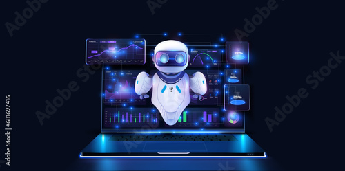 AI helps programmer creates software. Futuristic technology transformation. Data analytics and insights powered by big data and artificial intelligence technologies. Vector illustration