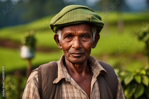 Portrait of a tea plantation worker. AI Generated