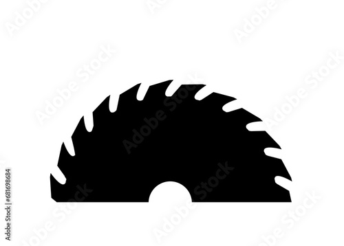 Cartoon circular blades icon or symbol. Drawing half logo. Circular saw blade for woodworking machine, sawing machine. Electric saw, circle. Vector