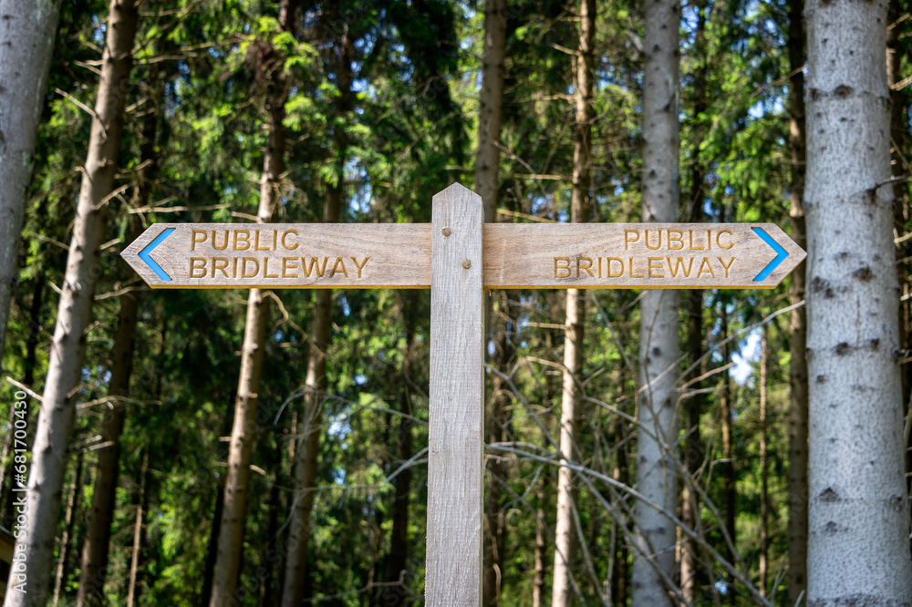 Public bridleway wooden sign post Public bridleway wooden sign post