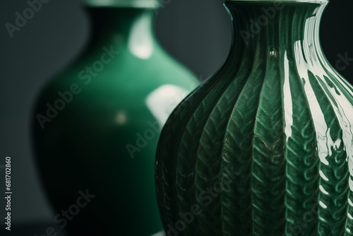 Green ceramic vases assortment. Generative AI