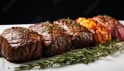 Grilled steak  juicy and tender  ready to eat  with fresh vegetables generated by AI