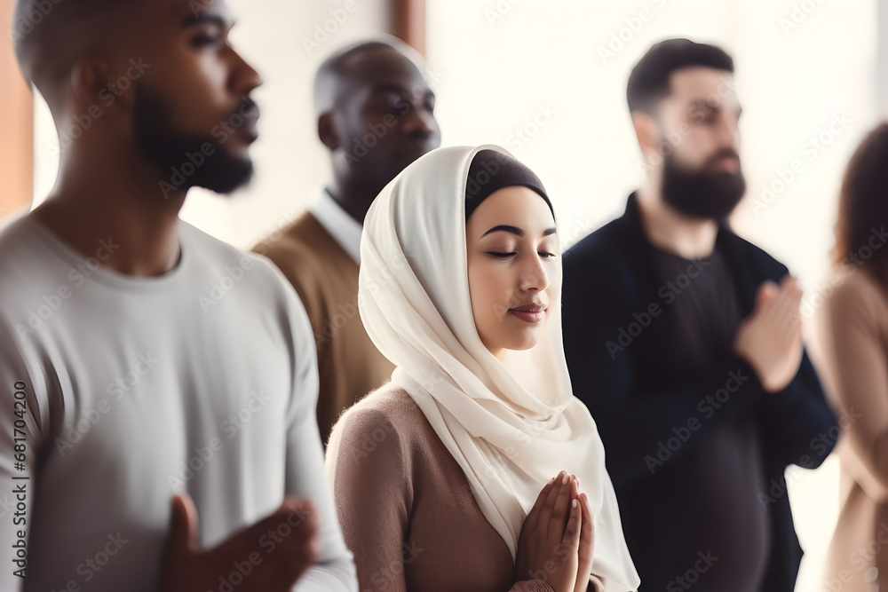 Multiethnic people praying for blessings from god. AI generative Multiethnic people praying for blessings from god. AI generative