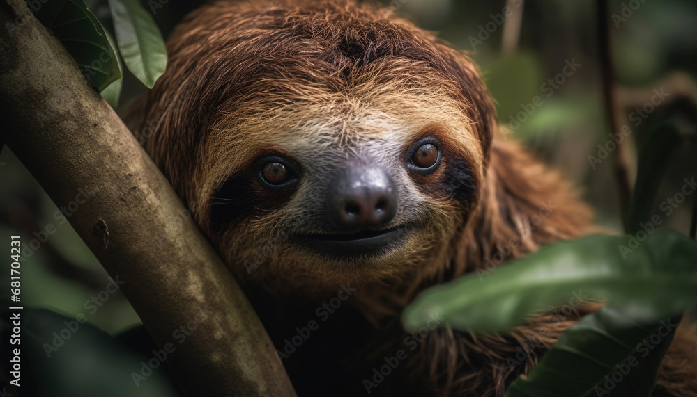 Fototapeta premium Furry lemurs sit on branches, looking cute in nature generated by AI