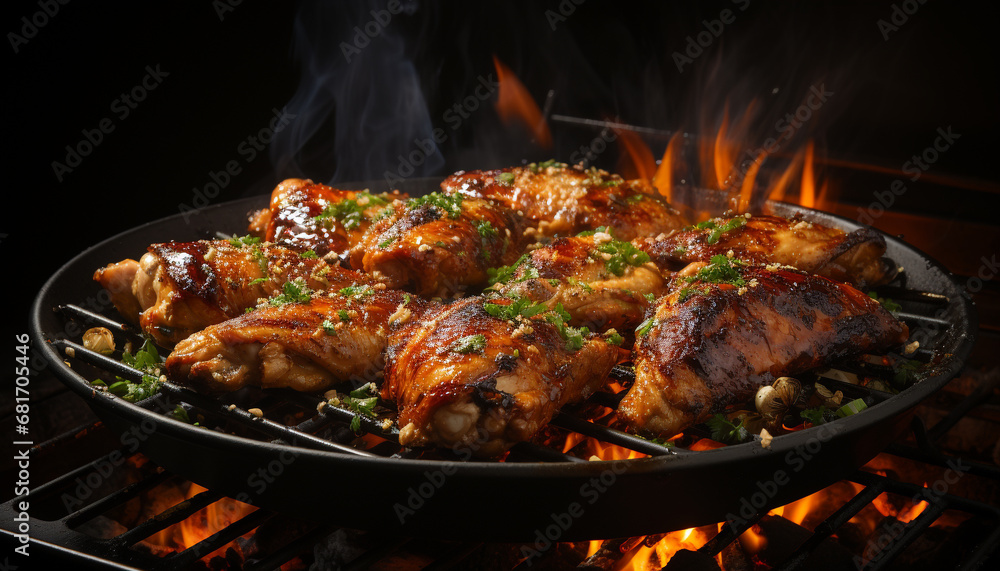 Grilled chicken leg, juicy and smoky, perfect summer picnic snack generated by AI Grilled chicken leg, juicy and smoky, perfect summer picnic snack generated by AI