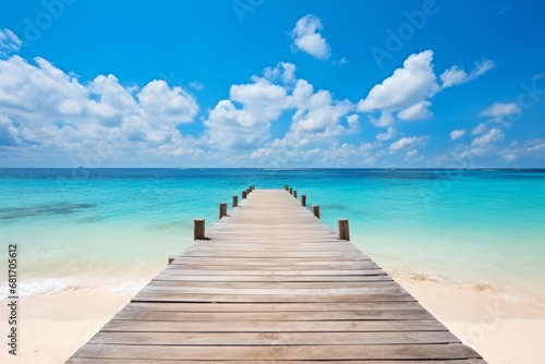A heavenly paradise on a southern island. A dream destination for holidays and vacations. Tropical beaches, white sands, horizons and wooden piers with wooden decks greet you on your journey. © omune