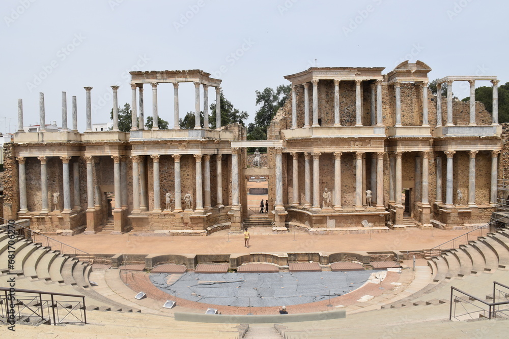 panoramic view of the roman theater of merida in spain
