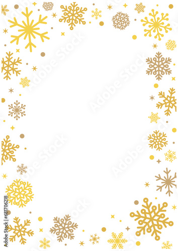 gold snow snowflake frame winter holiday season celebrate christmas sparkling beautiful luxury vector illustration graphic design banner border poster