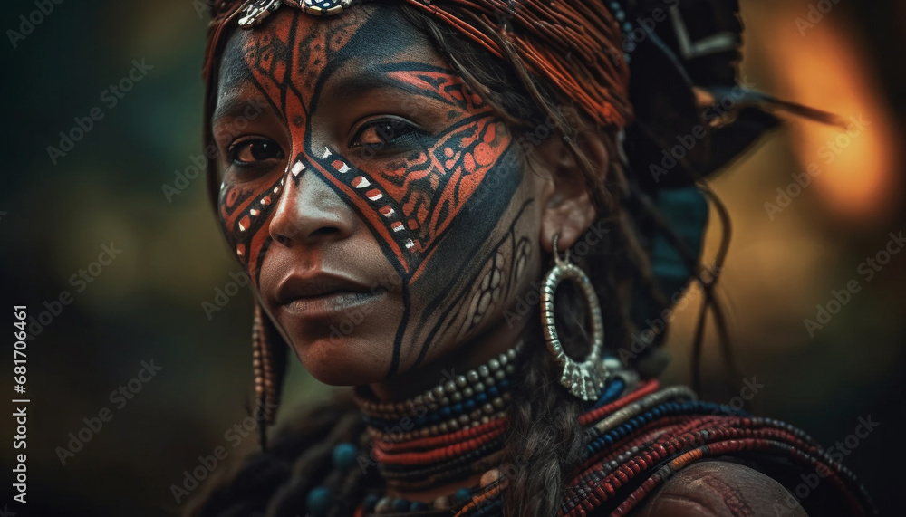 Indigenous beauty young woman elegance in traditional clothing and jewelry generated by AI Indigenous beauty young woman elegance in traditional clothing and jewelry generated by AI