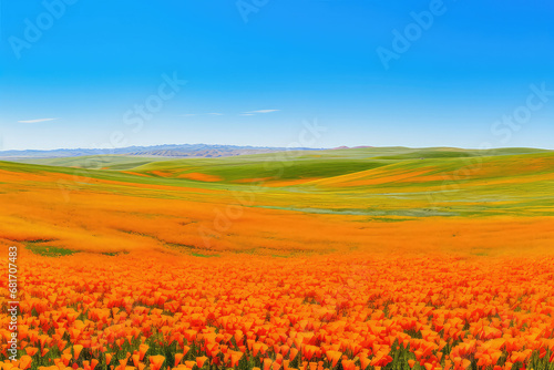 California's Antelope Valley Poppy Reserve, a sea of vibrant orange poppies blooming during the spring, creates a spectacular floral display that captivates all who visit. The wildflower-covered hills