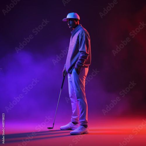 Streetwear Gold player mid-shot, purple gradient background