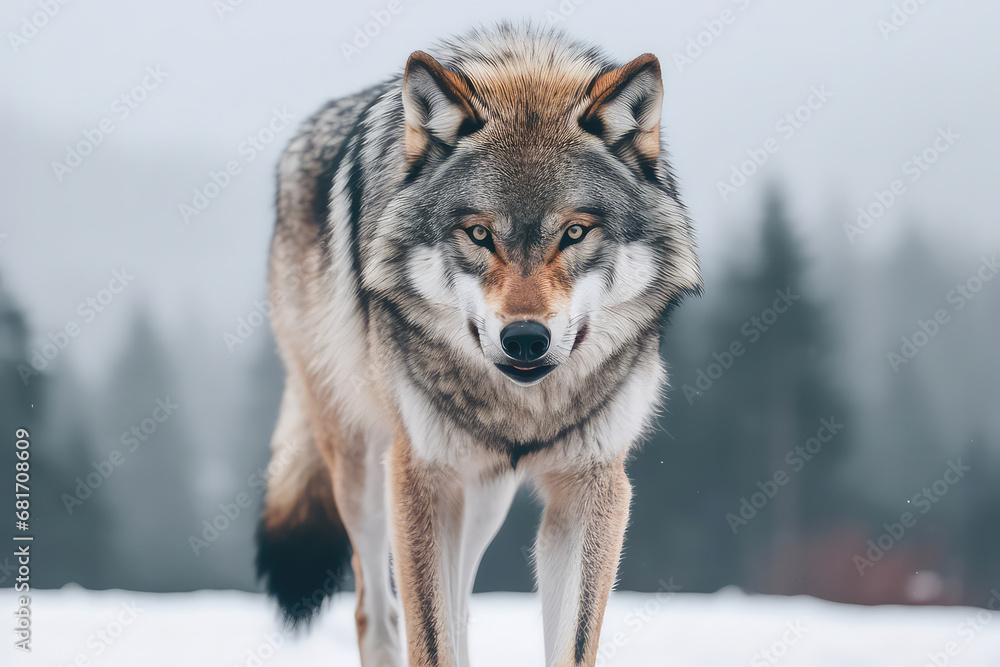 A moody and atmospheric photograph of a lone wolf standing on a rocky hill. The dramatic lighting and dark tones create a sense of mystery and allure, enhancing the aesthetic appeal of the wildlife im