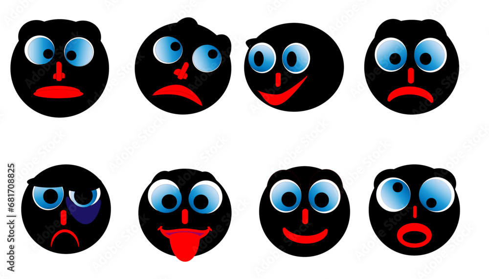 Set of emoticons, black emoji emoticons. Set of emoticons, black emoji emoticons.