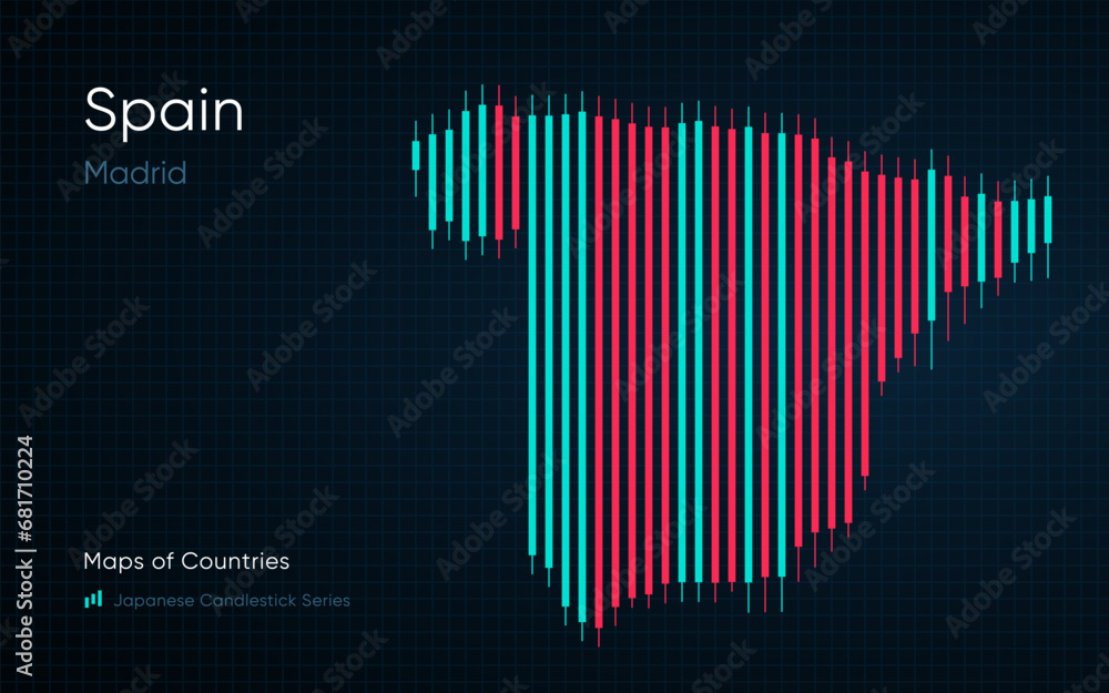 Spain Map Is Shown In A Chart With Bars And Lines. Japanese Candlestick ...