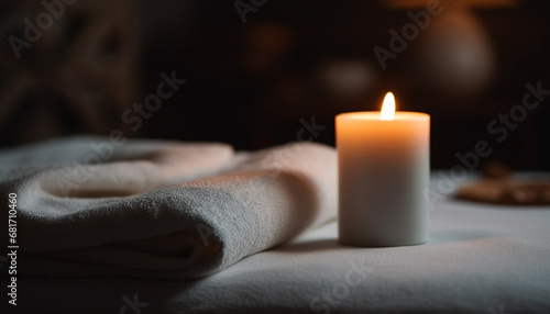 Glowing candlelight brings relaxation and comfort to winter spa treatment generated by AI