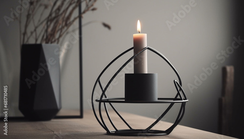 Elegant candle decoration illuminates modern living room with natural beauty generated by AI