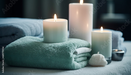 Luxury spa treatment candlelight, aromatherapy, massaging, pampering, wellbeing, relaxation generated by AI