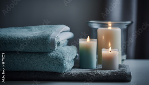 Luxury spa treatment candlelight, softness, and massaging for wellbeing generated by AI