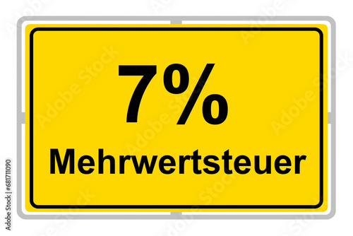 Deutsches gelbes Schild und Mehrwertsteuer MWST 7 % Illustration und Hintergrund transparent PNG cut out