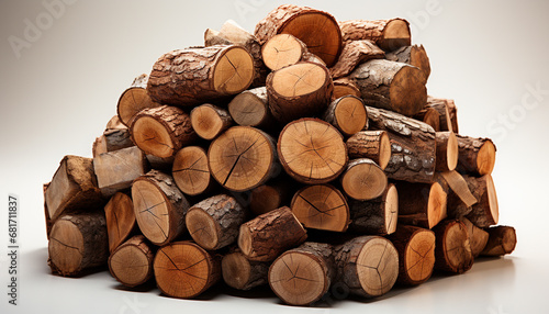 Stacked timber logs in a woodpile  nature fuel for winter generated by AI