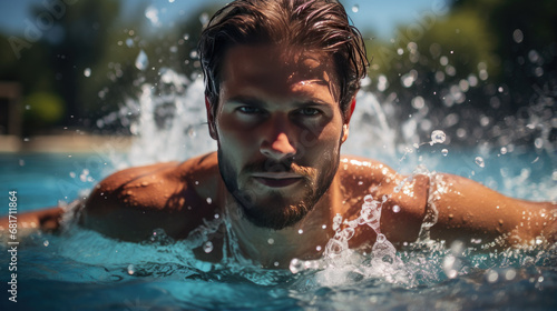 A man swims in the pool. ©   Vladimir M.