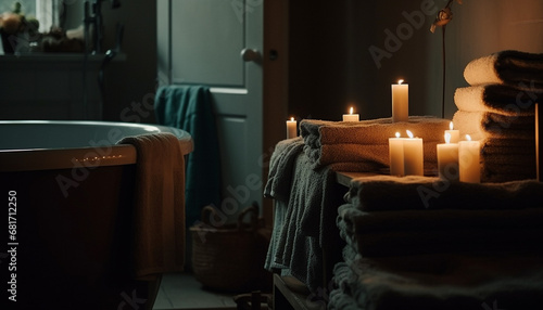 Luxury candlelight illuminates elegant modern bedroom for ultimate relaxation generated by AI