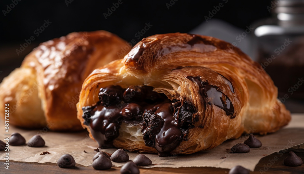 Homemade French croissant, baked to perfection, ready to eat indulgence generated by AI