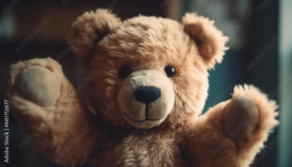 Obraz premium Cute teddy bear brings joy and childhood memories indoors generated by AI