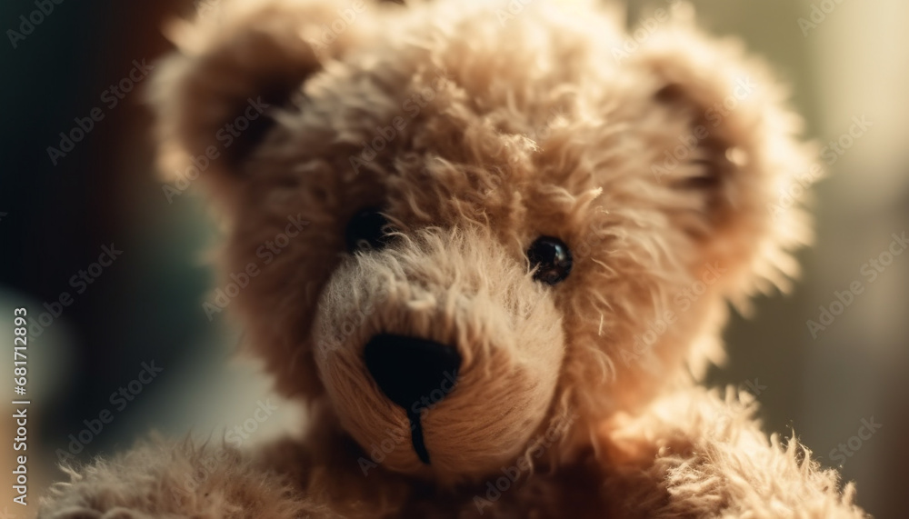 Cute stuffed teddy bear brings joy to playful child indoors generated by AI Cute stuffed teddy bear brings joy to playful child indoors generated by AI