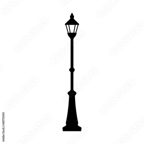 Lamp post icon. Street light. Black silhouette. Vertical front side view. Vector simple flat graphic illustration. Isolated object on a white background. Isolate.