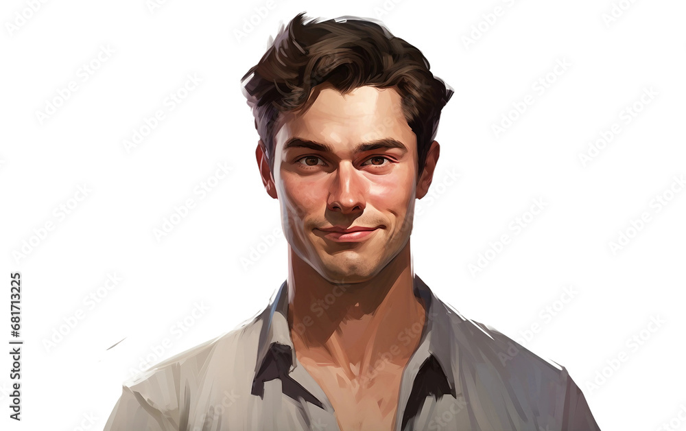 A Man with a Chiseled Jawline and a Portrait Mischievous Smirk with Little Smile Isolated on Transparent Background PNG. - obrazy, fototapety, plakaty 
